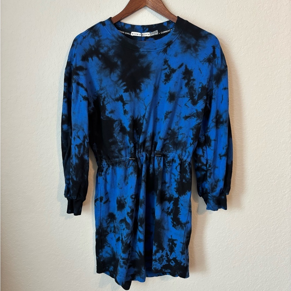 NWT Alice + Olivia Heeda Tie Dye Blue Black Mini Dress Size Medium - Picture 6 of 11